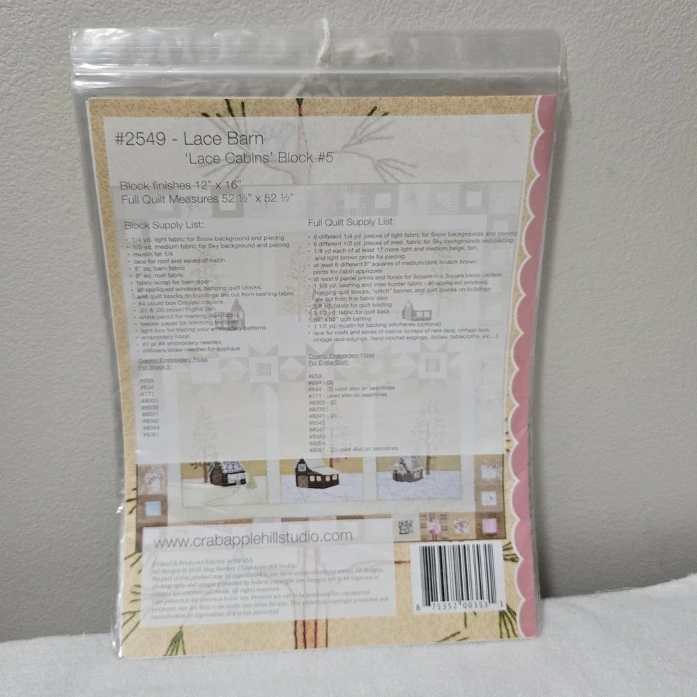Crabapple Hill Studio Lace Cabins Quilt Pattern Set 2015 Meg Hawkey New Complete